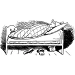 Vektor-Bild der Bettwanze auf Mannes Bettwäsche